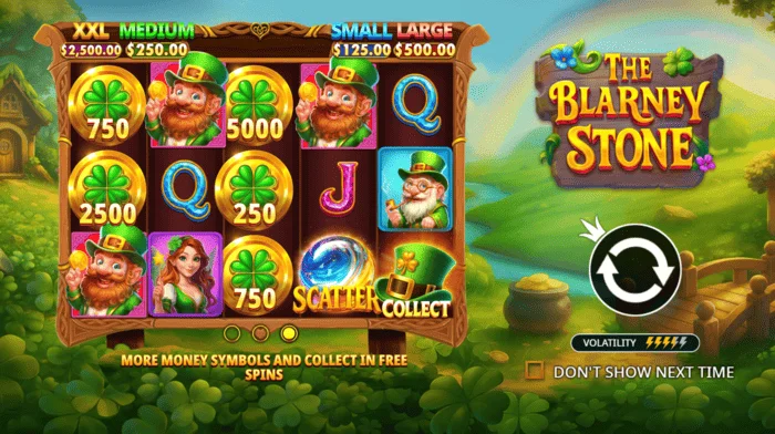 The Blarney Stone - màn hình chính với cuộn và thung lũng xanh